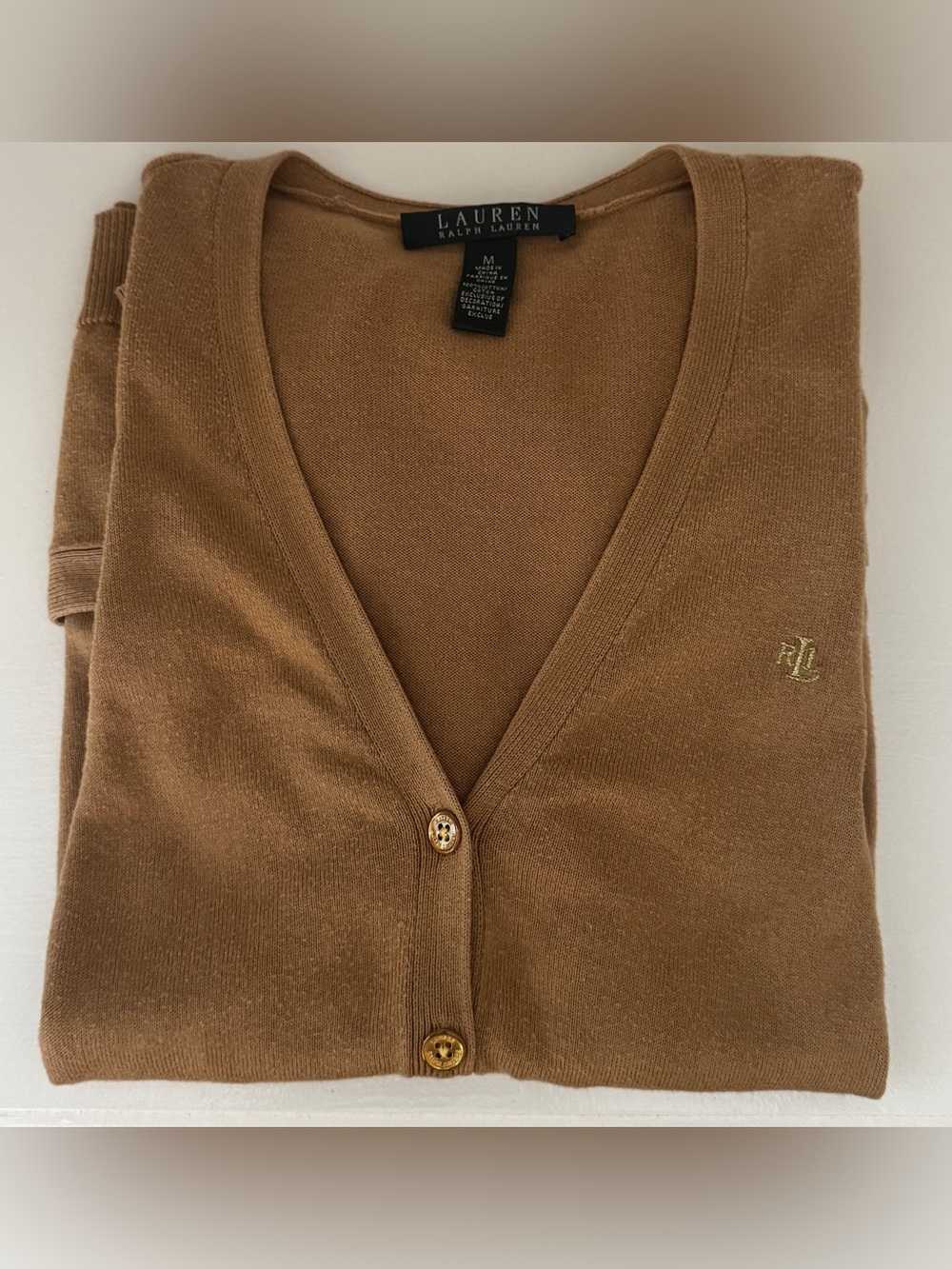 Lauren Ralph Lauren Cotton V-Neck Cardigan – Size M